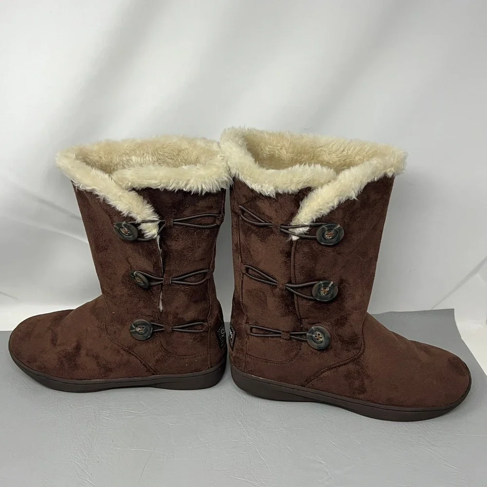 Skechers‎ Australia Womens Suede Faux Fur Boots 9.5 Button Mid Calf Cozy Comfort
